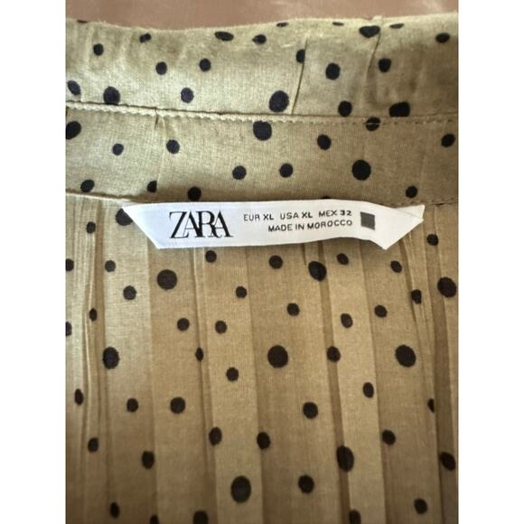 ZARA Polka Dot  collared Button-Front Shirt Dress – Long Sleeve Light Green Midi - Picture 9 of 10